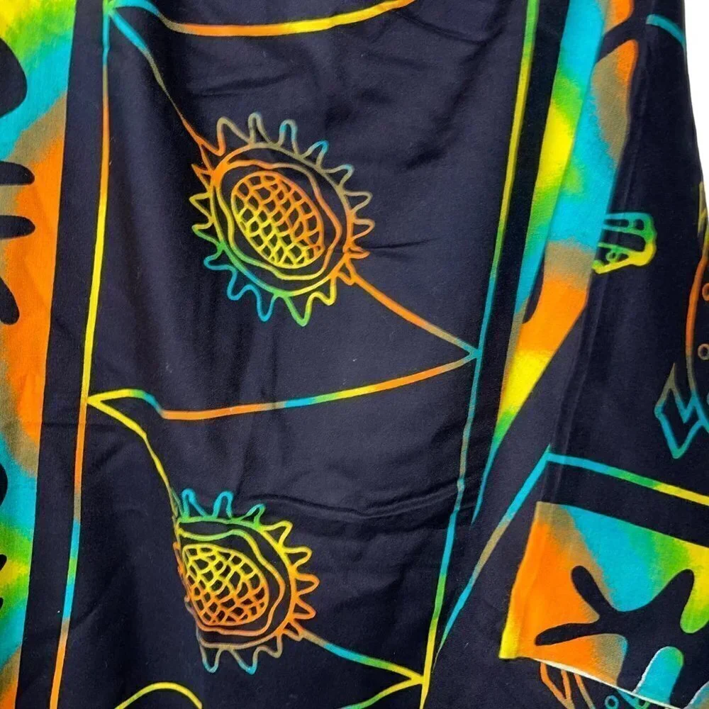 Vintage 90s Womens Scarf One Size Multicolor Wrap Swim Cover Up Beaded Fringe